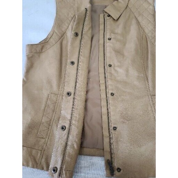 Christopher & Banks Women XL Vegan Faux Leather Tan Brown Sand Color Vest Pocket - Picture 4 of 7